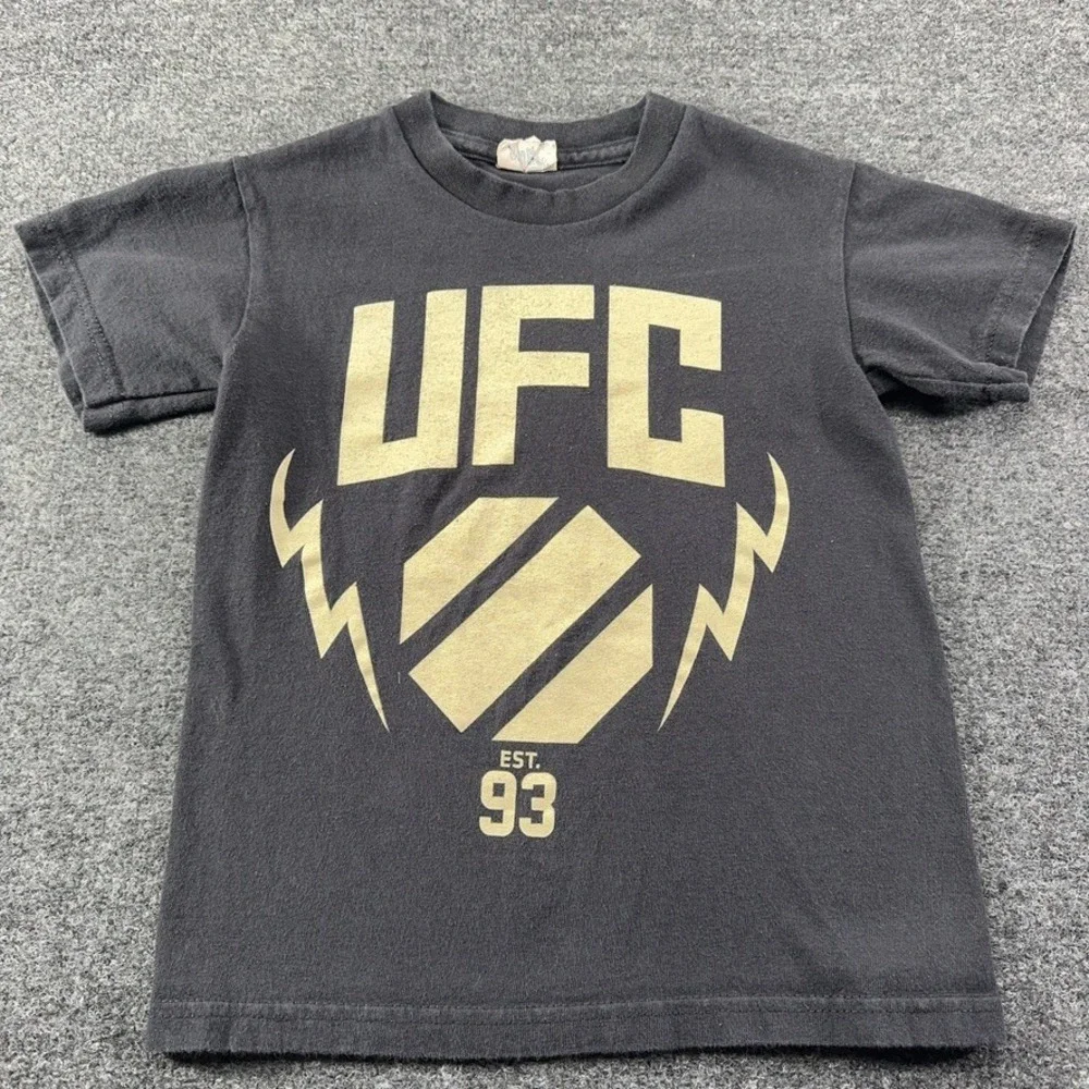 UFC Kids T-Shirt Black Graphic MMA Octagon Y2K Delta Pro Weight VTG Youth Small